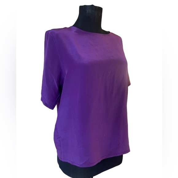 Vintage Classix Short Sleeve Purple Silk Blouse Small - Picture 8 of 13